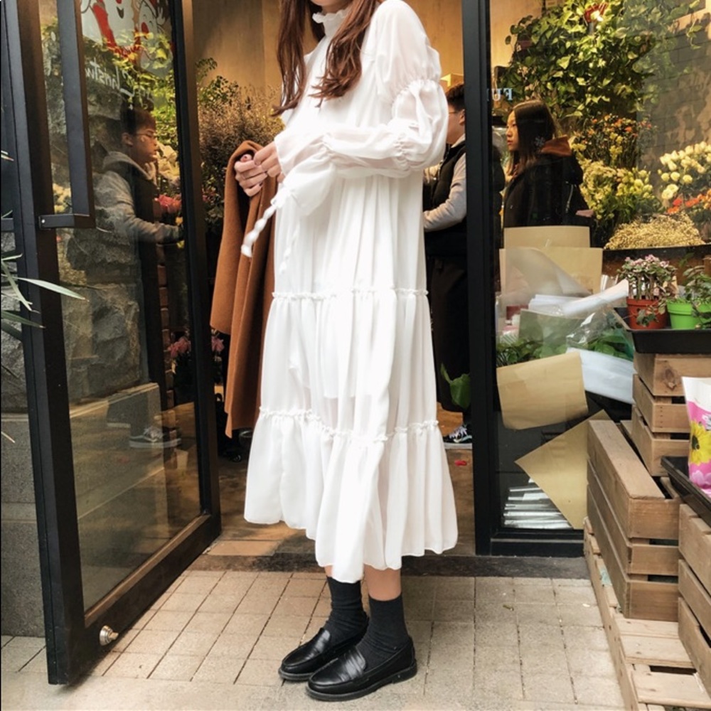 Bohemian White Flowy Women's Dress Free Size